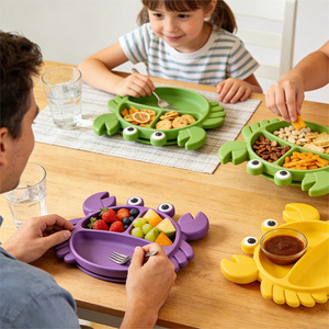 <span class=keywords><strong>Assiette</strong></span> de repas pour bébé en silicone liquide transparent brun vert de qualité alimentaire, prix d'usine OEM ODM, avec un style de design pour enfants - Product Image 6