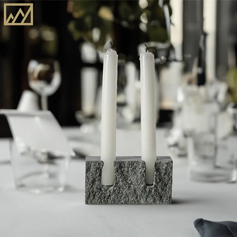 Candelabro de travertino de dos agujeros, decoración personalizada para el hogar, candelabro de piedra Natural, candelabro de boda de mármol de piedra de lujo