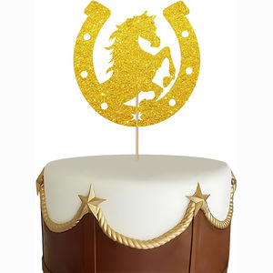 Vente en gros de papier de Cowboy Topper chapeau de Cowboy botte fer à <span class=keywords><strong>cheval</strong></span> <span class=keywords><strong>thème</strong></span> Cowboy fête Dessert et cuisson décoration de <span class=keywords><strong>gâteau</strong></span> Topper - Product Image 5