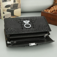 Sac à main pour homme de marque de créateur en peau de crocodile 100%, grand format, portable et polyvalent avec fermeture à glissière, style simple et tendance