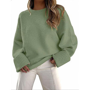 Sweater Kasual Terlaris 2025 - Impor EU/US Wanita Semua Musim Berbahan Fuzzy Kerah Bulat Standar Model Longgar dengan Logo di Depan -2 - Product Image 2