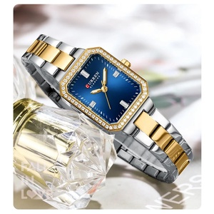 Montres de luxe CURREN 9102 pour femmes, cadran rectangulaire simple avec strass étincelants, montre-bracelet à quartz décontractée avec - Product Image 4