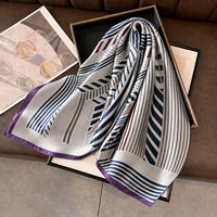 100% Moerbeizijde Satijn Vierkante Sjaal voor Dames Luxe Designer Geometrische Streep Print Hals Hoofd Haar Bandana Accessoire Zacht