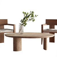 Table basse en travertin crème, design ovale, style Wabi-sabi, luxe léger, esthétique haut de gamme, créative, pour salon