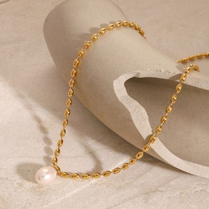 Collar de Cadena con Eslabones Geométricos de Moda, Chapado en Oro, con Perlas de Imitación de Acero Inoxidable para Mujer, Regalo de Aniversario - Product Image 5