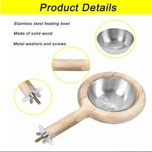 Modern Eco-Friendly Wooden <strong>Bird</strong> Feeder with Stainless Steel Cups Perches Pet Interactive Movement <strong>Toys</strong> for Water <strong>Drinking</strong> Food - Product Image 3