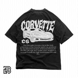 Maglietta grafica Corvette C6 nera oversize streetwear per uomo e donna - Product Image 1