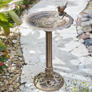 Bronzo esterno LED bagno per uccelli ciotola luce solare piedistallo giardino Patio tavolo alimentazione per uccelli in plastica fontana per uccelli