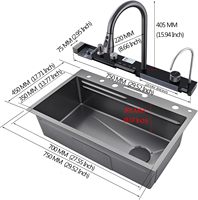 Évier de cuisine intelligent multifonction en acier inoxydable noir de luxe avec cascade moderne
