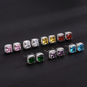 Stud Earrings Square Zircon Geometric Sugar Cube Design Everyday Wear Bezel Setting Copper Ear Post - Product Image 1