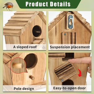 Maison d'oiseau en bois à 2 trous Chambre pour 2 familles d'oiseaux Bluebird Finch Cardinals Nichoir suspendu - Product Image 3