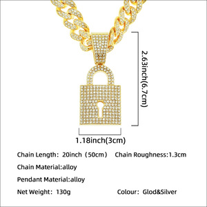 힙합 금도금 블링 락 펜던트와 13mm 마이애미 쿠반 체인 목걸이 (남성용 힙합 주얼리) - Product Image 2