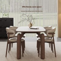 Table Scandinave en Bois Massif, Couleur Noyer, Ensemble Moderne avec Plateau en Pierre Frittée Blanc Mat et Bois de Frêne Naturel, pour 8 Personnes