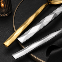 Ensemble de couverts en acier inoxydable 3 pièces, manche à motif diamant, poli miroir, compatible lave-vaisselle, écologique, pour mariage et banquet