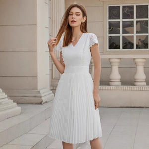 Nuovo Abito Casual in Pizzo Tinta Unita con Orlo Plissettato per Uso Quotidiano - Product Image 5