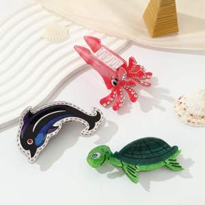 Pince à cheveux en acétate, design animalier mignon et simple, motifs tortue verte, pieuvre, dauphin, requin, thème océan - Product Image 2