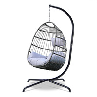 Nouvelle conception de chaise suspendue pliable en forme d'œuf, portable, avec cadre en rotin, facile à assembler