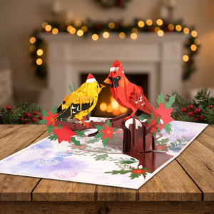 Carte de vœux pop-up 3D faite à la main en papier avec fleurs, cardinaux et poinsettias pour Thanksgiving - Product Image 4