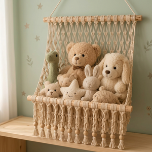Tapisserie murale en macramé de coton bohème, rectangulaire, faite à la main, avec franges, décorative, sur le thème de la faune, nouvelle collection pour chambre de bébé - Product Image 3