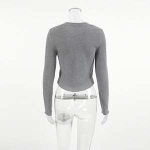 เสื้อสเวตเตอร์ถักสำหรับผู้หญิงเสื้อยืดแขนยาวคอกลมทรงสลิมยืดได้สำหรับ2024โลโก้แฟชั่นแบบใหม่ - Product Image 2