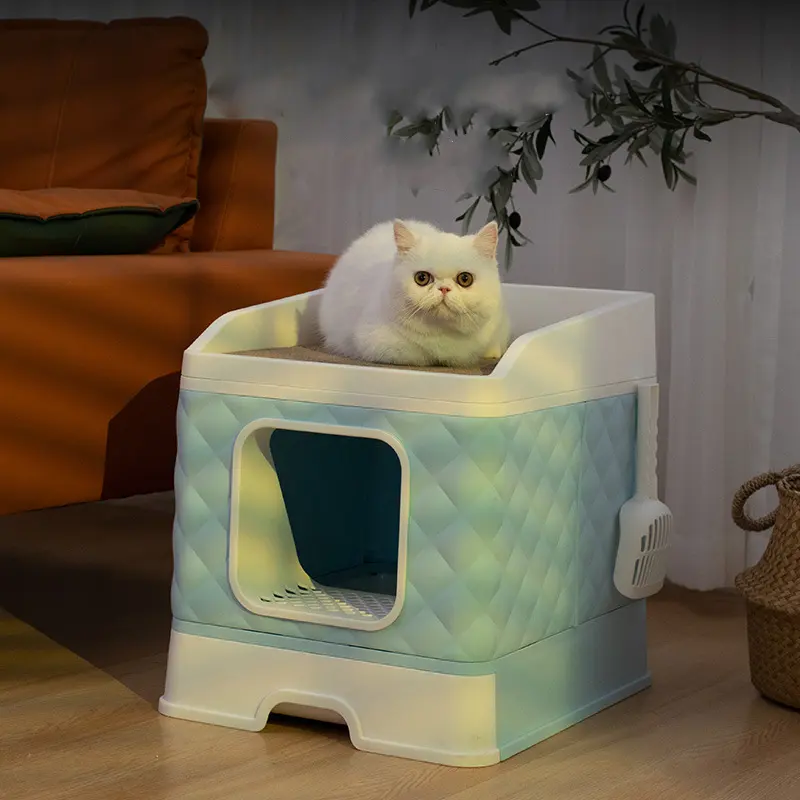 Ящик для кошачьего туалета с крышкой, закрытый горшок, вход в кошачий Туалет с защитой от брызг, легко моется, включая совок для кошачьего туалета