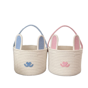 Cute Blue Modern Rabbit Woven Storage <b>Basket</b> Handles Large Eco-Friendly Foldable Household <b>Easter</b> <b>Gift</b> Children Handmade Cotton - Product Image 1