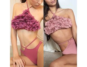 Vêtements de plage grande taille pour femmes, maillots de bain bikinis <span class=keywords><strong>2</strong></span> pièces <span class=keywords><strong>avec</strong></span> <span class=keywords><strong>fleurs</strong></span> en 3D, vente en gros sur mesure - Product Image 2