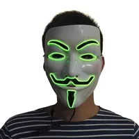 Masque lumineux LED pour Halloween Cosplay Guy Fawkes Hacker V Vendetta Masque Décoration de fête de nuit sombre Accessoire