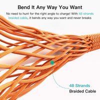 Cable de Carga USB-C 2 en 1 SAMZHE de 1.5m, 100W 5A, Cable de Datos de Carga Rápida Trenzado Naranja para iPhone, iPad, Xiaomi, Uso en Automóvil