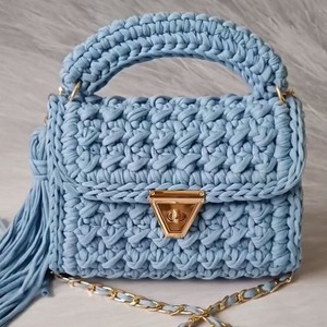 Bolso Tote y Bandolera de <span class=keywords><strong>Ganchillo</strong></span> con Borlas, Tejido a Mano, Suave, con Cierre de Solapa y Correa de Cadena - Estilo Retro Europeo, Bolso de Mano para Mujer - Product Image 2