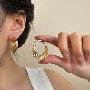 Trendy Stacked Hexagon Hoop <b>Earrings</b> | PVD Gold Plated Stainless Steel Zircon | Geometric Layered Design for Women | Waterproof - Product Image 1