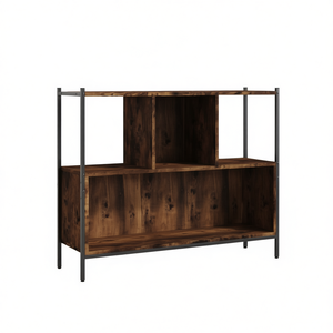 Libreria in Legno Ingegnerizzato con Telaio in Acciaio Verniciato a Polvere, Stile Moderno, 3 Ripiani, Arredamento per Soggiorno, Marrone - Product Image 1