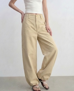 Pantalones anchos de <span class=keywords><strong>mujer</strong></span> con cordón en el bajo, color <span class=keywords><strong>beige</strong></span>, cintura alta, informales, de verano, OEM, proveedor de fábrica de China, ODM - Product Image 2