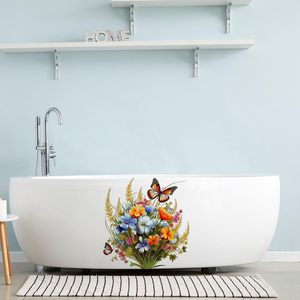 Autocollants de toilettes, décoration murale de salle de bain, fleurs, plantes vertes, papillons, autocollants muraux en vinyle, autocollants muraux à coller et à décoller - Product Image 4