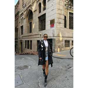 Manteau long en cuir noir pour femme Hosanna, rembourrage en coton, fermeture à simple boutonnage, taille plus, imprimé d'hiver, décoration personnalisée - Product Image 4