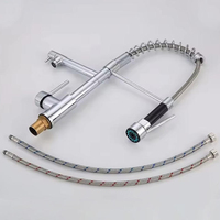 Robinet mélangeur de cuisine en acier inoxydable avec douchette extractible et tête pivotante à 360°, finition brossée, pour cuisine professionnelle