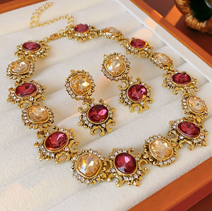 Set di Gioielli Vintage in Rame e Zircone, Bracciale, Orecchini e Collana, Stile Retrò di Lusso per Donna - Product Image 5