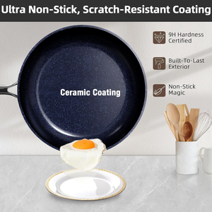 Juego de Utensilios de Cocina Antiadherentes de Cerámica y Aluminio Ligero de 13 Piezas, con Tapas de Vidrio, Resistentes al Calor, con Asas de Acero Inoxidable, Aptos para <span class=keywords><strong>Horno</strong></span>, Libres de PFAS - Product Image 2