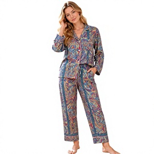 Conjunto de Pijama para Mujer con Estampado Paisley, Camisa de Manga Larga con Botones y Pantalones, Ropa de Estar en Casa, Conjunto de Pijama con Botones Delanteros - Product Image 1