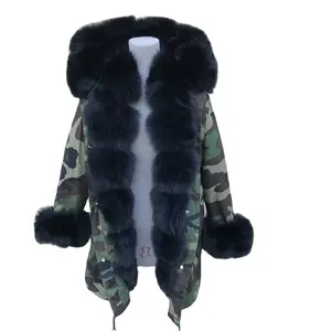 2023 Hot selling Made in China women Real rex rabbit lining fur parka with fox fur collar