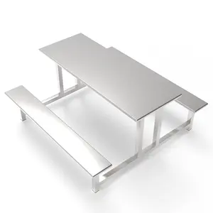 Customized professional one-piece 4 6 8 person seat cafeteria dining table and chair combination stainless steel canteen table