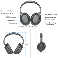 Headphone Qualcomm AptX Bluetooth 5.2 ANC Peredam Kebisingan Aktif Over-Ear Nirkabel dengan Waktu Putar 20 Jam untuk Perjalanan
