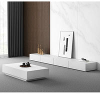 Mueble de TV y Mesa de Centro Ultra Largos de Diseño Moderno Minimalista en Negro para Dormitorio y Sala de Estar, Inspirado en Paneles de Roca
