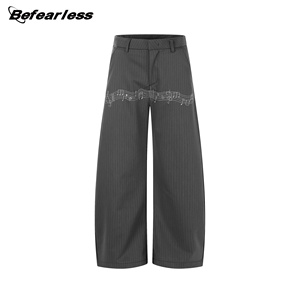 <span class=keywords><strong>กางเกง</strong></span>ทรงโค้งสีเทาสไตล์อเมริกันลำลองแบบยูนิเซ็กซ์ ปักลายโน้ตดนตรี ทรงหลวมขากว้าง - Product Image 6