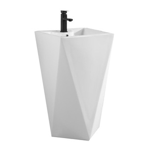 Lavabo Cuadrado con Pedestal CR Nordic Blanco, 530x465x865mm, Lavabo de Cerámica de una Pieza - Product Image 3