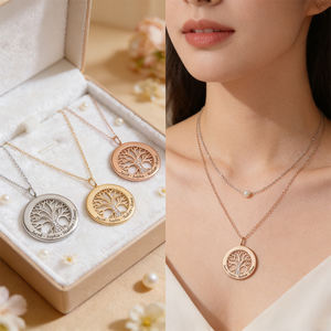 <span class=keywords><strong>Collier</strong></span> pendentif <span class=keywords><strong>arbre</strong></span> <span class=keywords><strong>de</strong></span> <span class=keywords><strong>vie</strong></span> personnalisé plaqué or avec gravure <span class=keywords><strong>de</strong></span> 1 à 6 noms, creux, avec CZ, cadeau familial, bijoux - Product Image 5