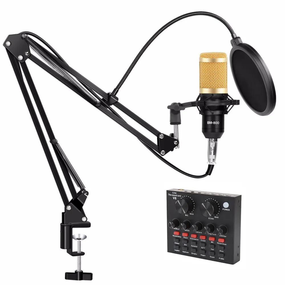 Profession 192Khz/24bit BM 800 Condenser Microphone kits with Sound Card for Live Singing studio Recording