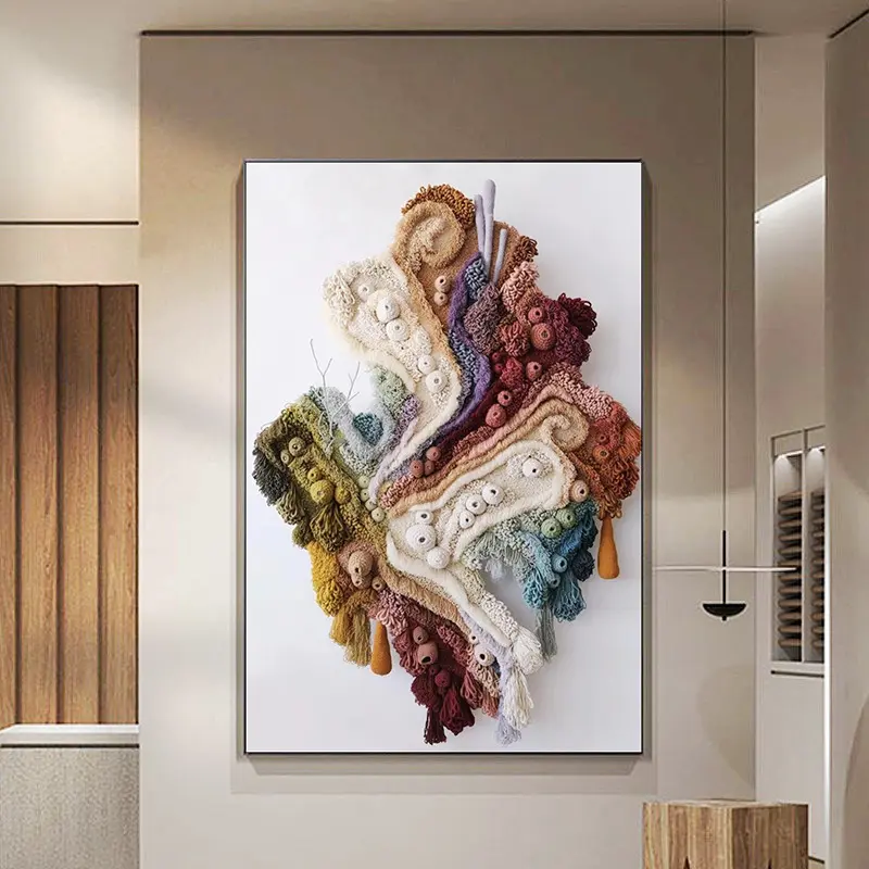 Decorazioni per la casa Modern Mixed Media Artwork barriera corallina pittura 3D arti della parete incorniciata coperta all'uncinetto arazzi decorazione della parete