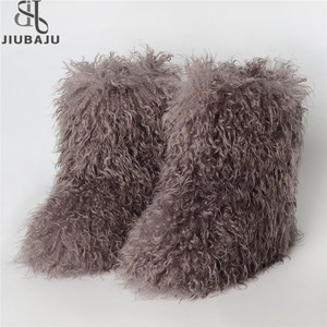 Stivali di pelliccia mongolia da <span class=keywords><strong>donna</strong></span> alla moda stivali da neve in pelliccia di orsacchiotto soffice lana sintetica calda Y2K <span class=keywords><strong>scarpe</strong></span> invernali in peluche <span class=keywords><strong>scarpe</strong></span> calde - Product Image 1