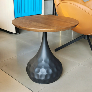 Mesa de centro redonda de madera maciza de Arte de hierro negro clásico moderno Mesa auxiliar de sala de estar de haz de roca simple de lujo - Product Image 4